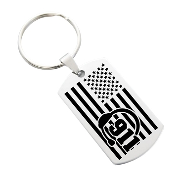 911 Dispatcher American Flag Keychain Stainless Steel Personalized Back